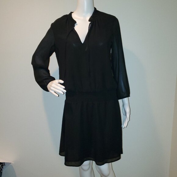 J Crew Smocked Tie Front Dress Black XS - Picture 1 of 5